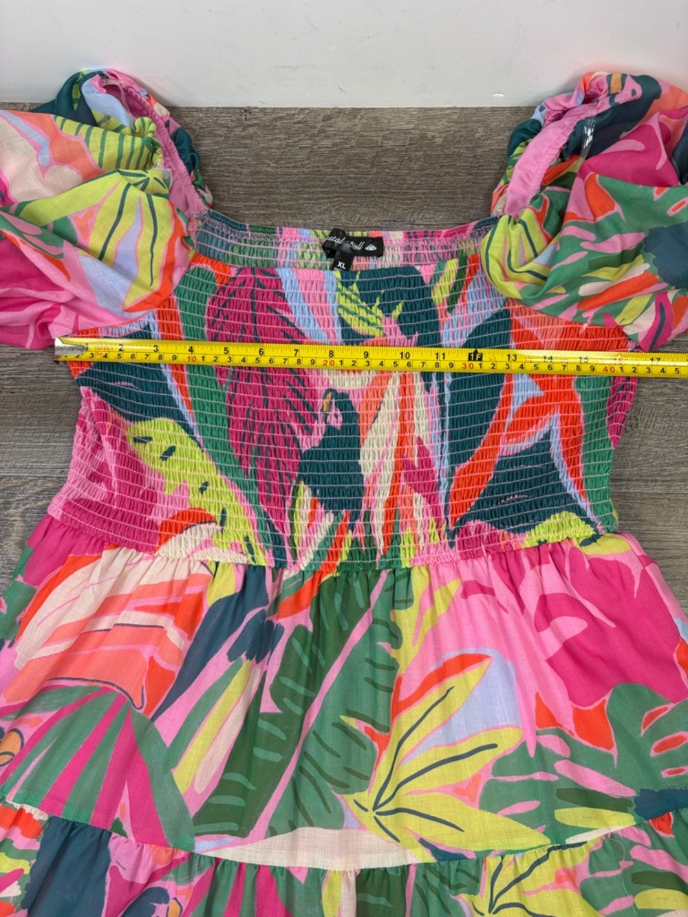 ✨ Crystal Doll Tropical Puff Sleeve Smocked Tiered Midi Dress | Size XL - Picture 9 of 12